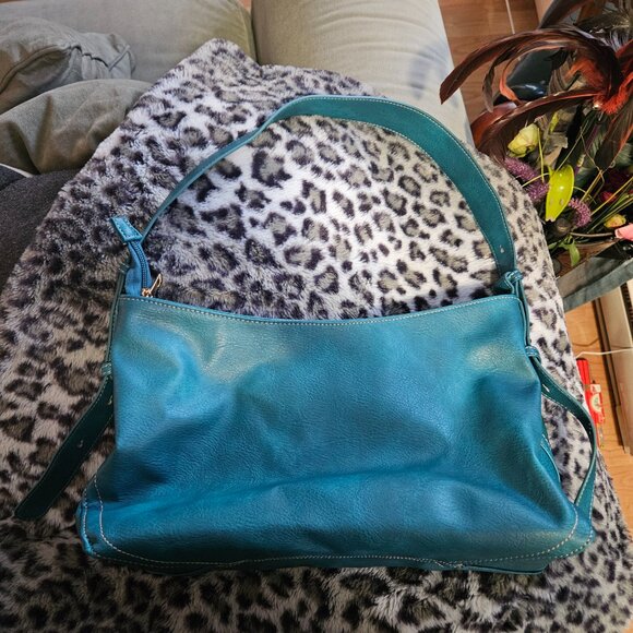 LuxeBold | Vegan Leather Slouchy Teal Shoulder Ajustable Strap Hobo Bag - NWOT - Picture 4 of 15